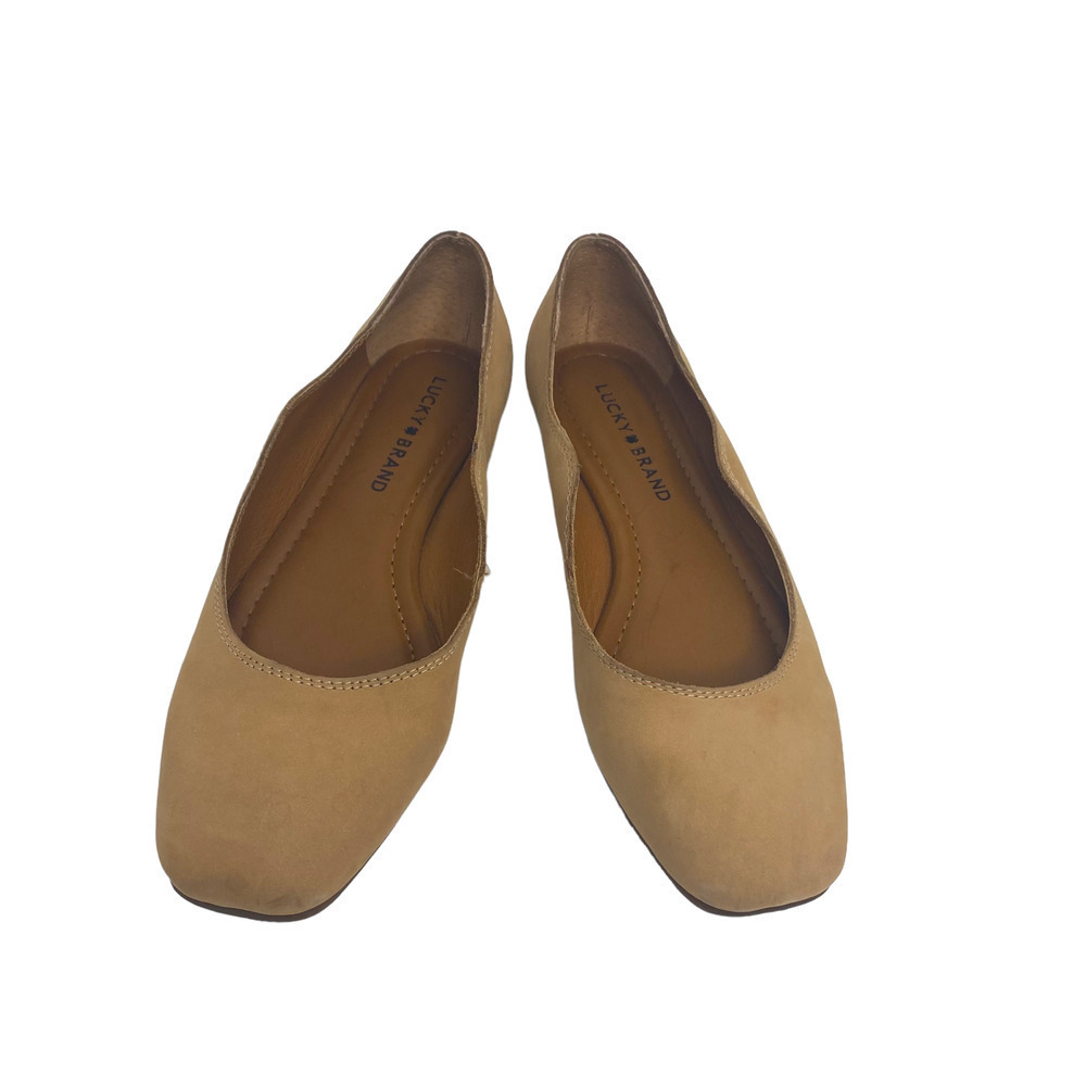 Lucky Brand Dellie Beige Brown Scalloped Ballet Flats 7M‎ Comfort Classic Chic